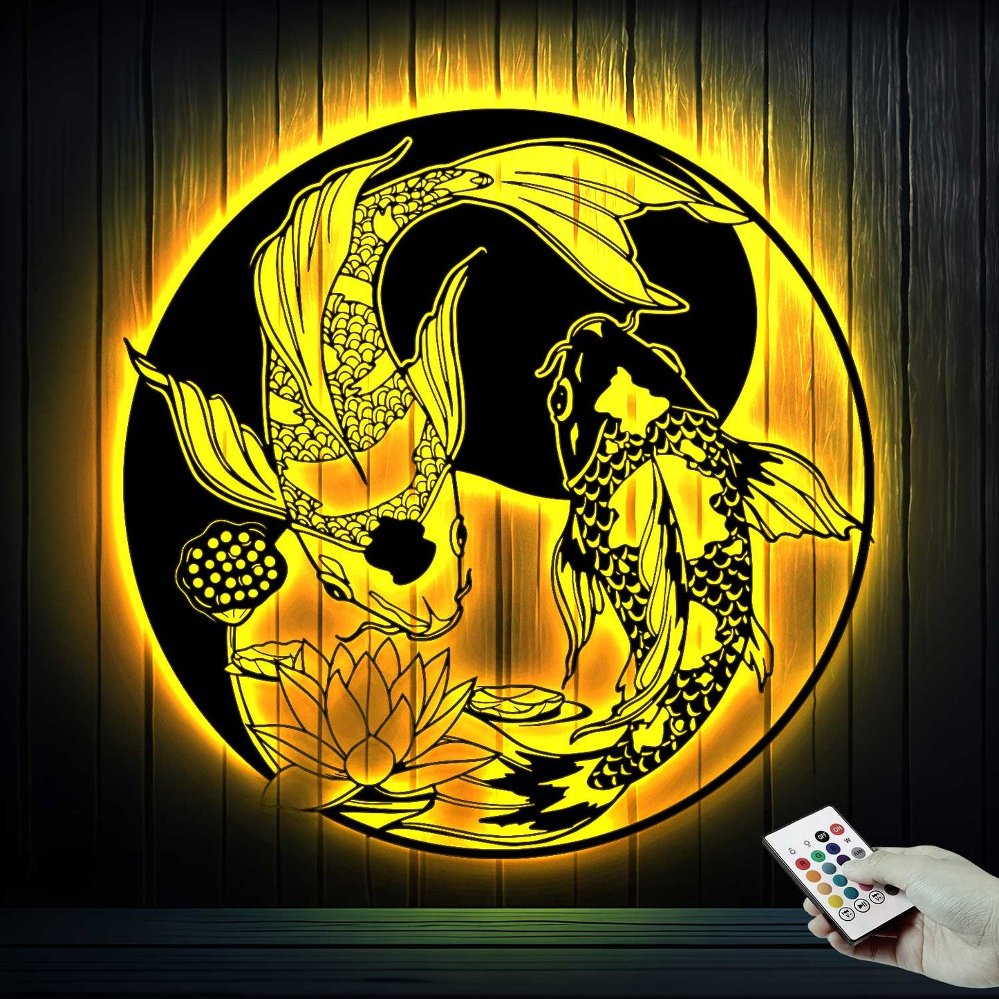 Yin Yang Koi Fish Metal Wall Art With Led Lights, Yin Yang Koi Fish Metal Sign, Yin Yang Koi Carp Japanese Carp Metal Sign Home Decor