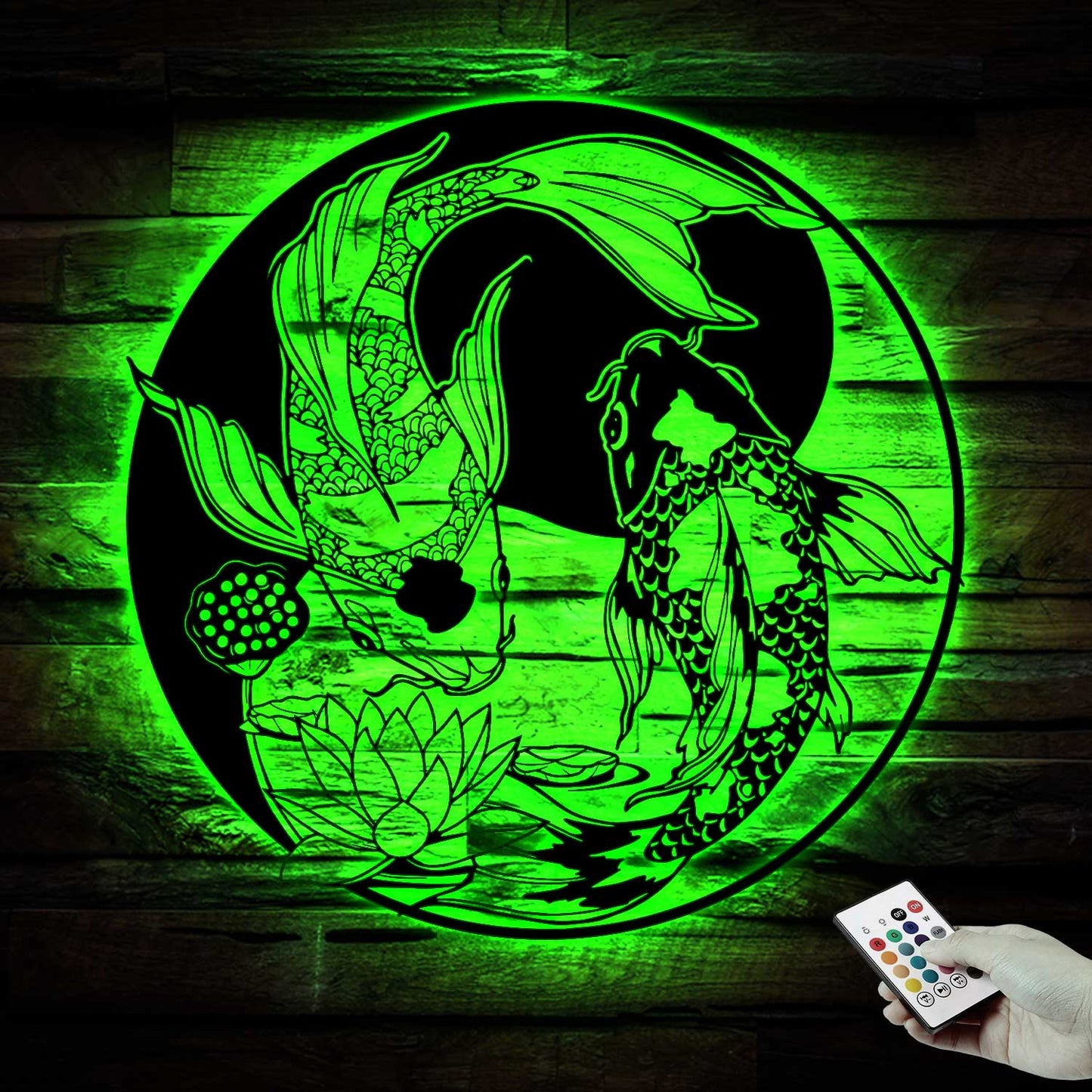 Yin Yang Koi Fish Metal Wall Art With Led Lights, Yin Yang Koi Fish Metal Sign, Yin Yang Koi Carp Japanese Carp Metal Sign Home Decor