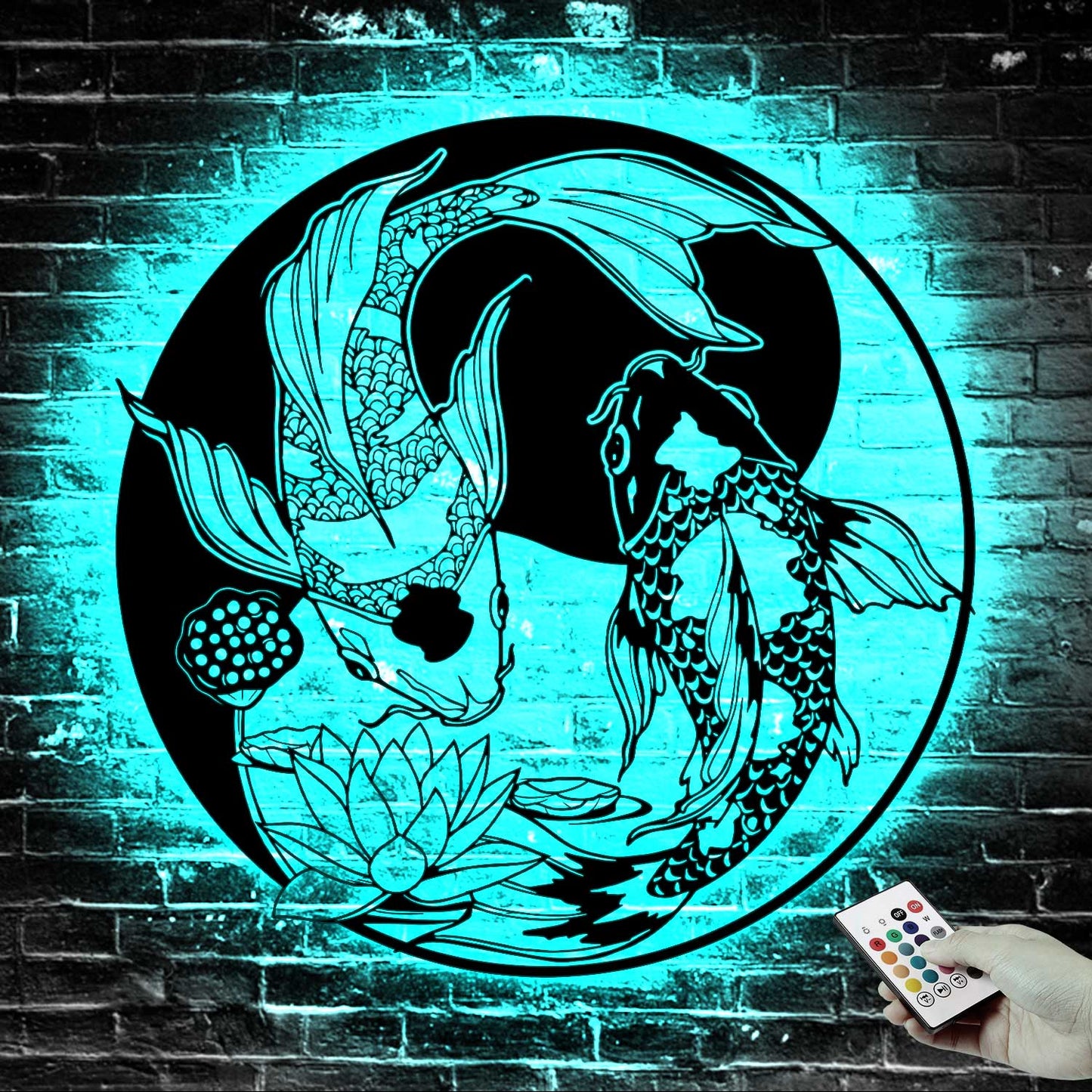 Yin Yang Koi Fish Metal Wall Art With Led Lights, Yin Yang Koi Fish Metal Sign, Yin Yang Koi Carp Japanese Carp Metal Sign Home Decor