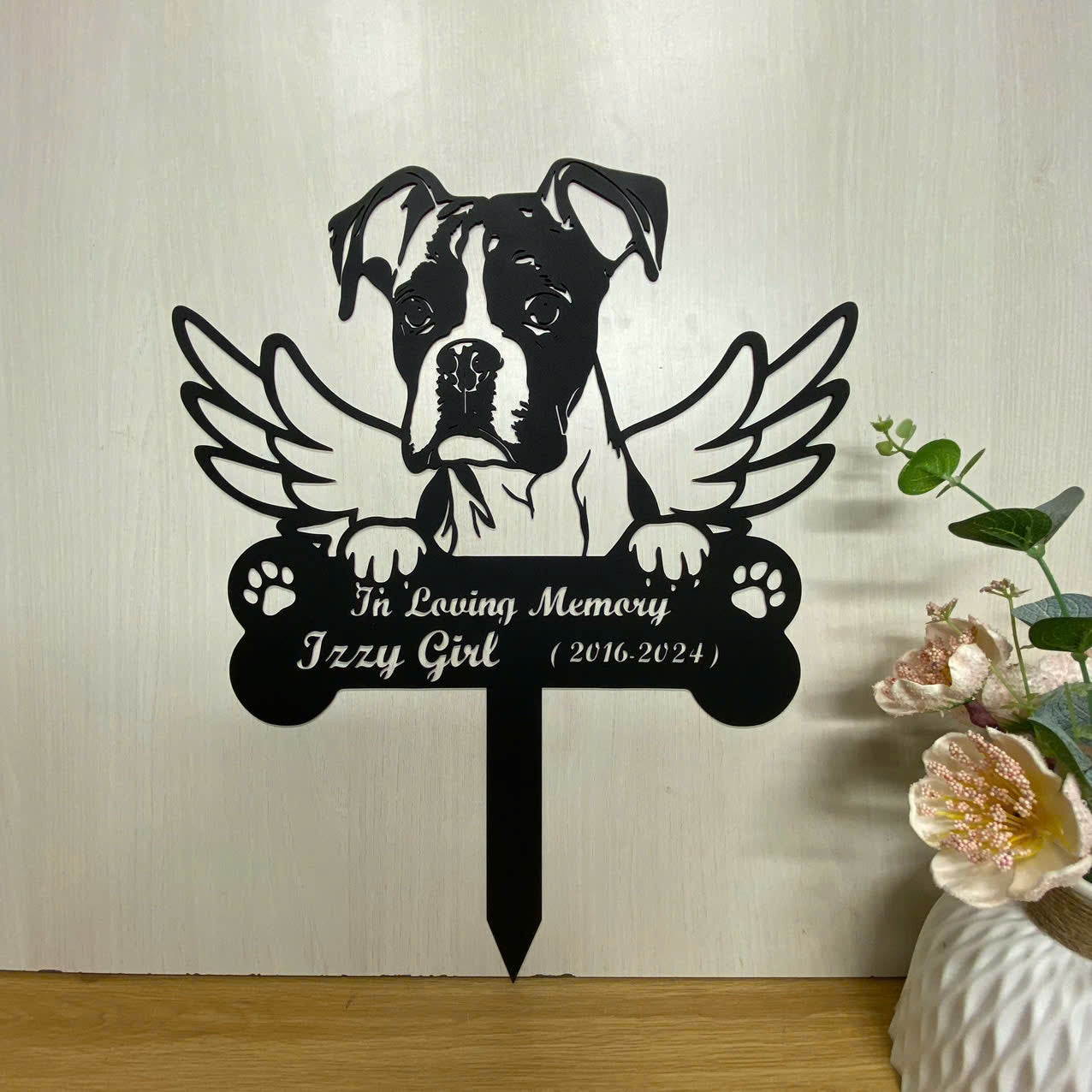 Custom Boxer Dog Memorial Garden Stake, Boxer Dog With Wings Metal Yard Sign, Angel Dog Metal Grave Marker, Pet Loss Sympathy Sign Garden Stake