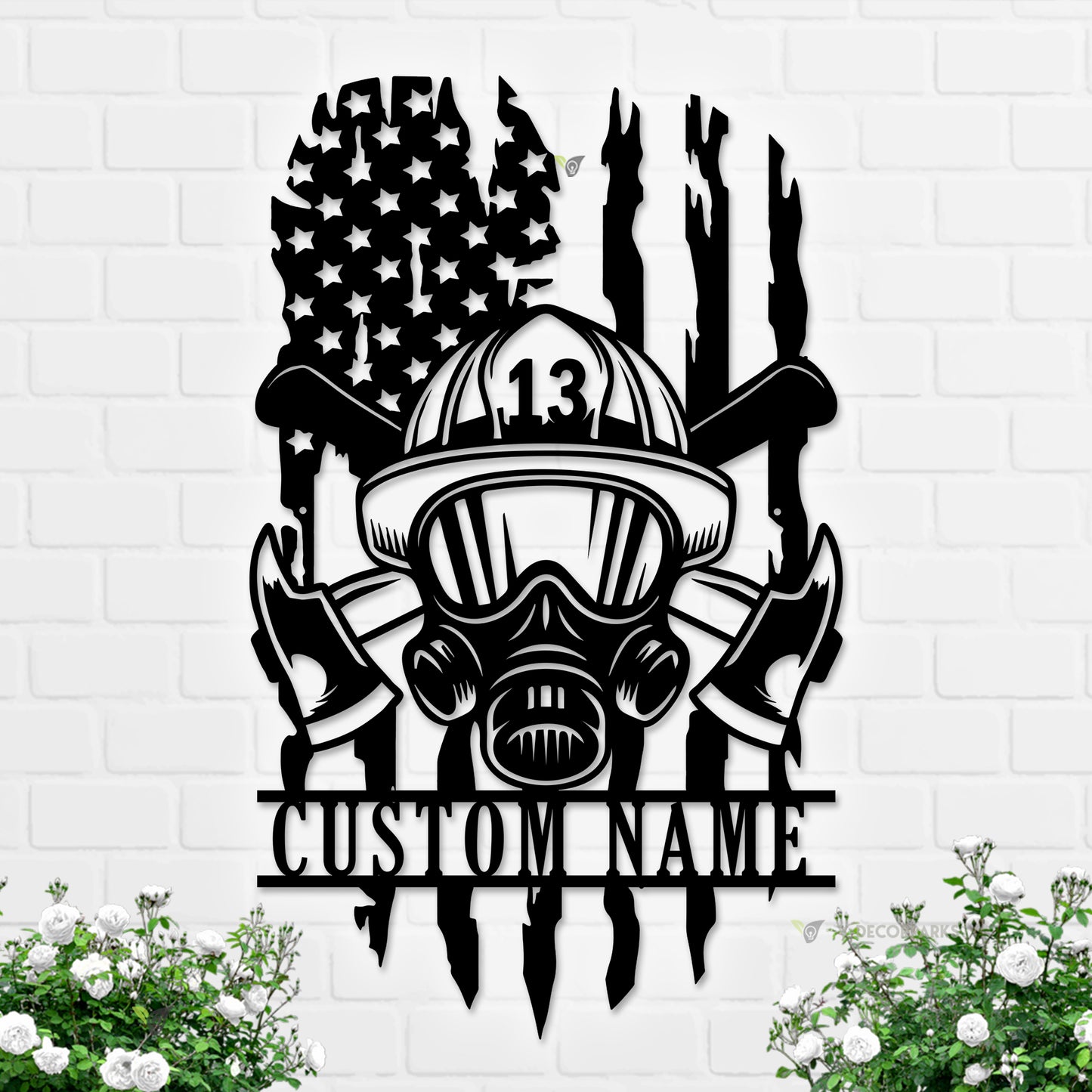 Personalized Us Flag Firefighter Helmet & Axe Metal Sign Led Lights, Custom Name Us Flag Fireman Metal Sign, Fire Department Metal Wall Art Decor