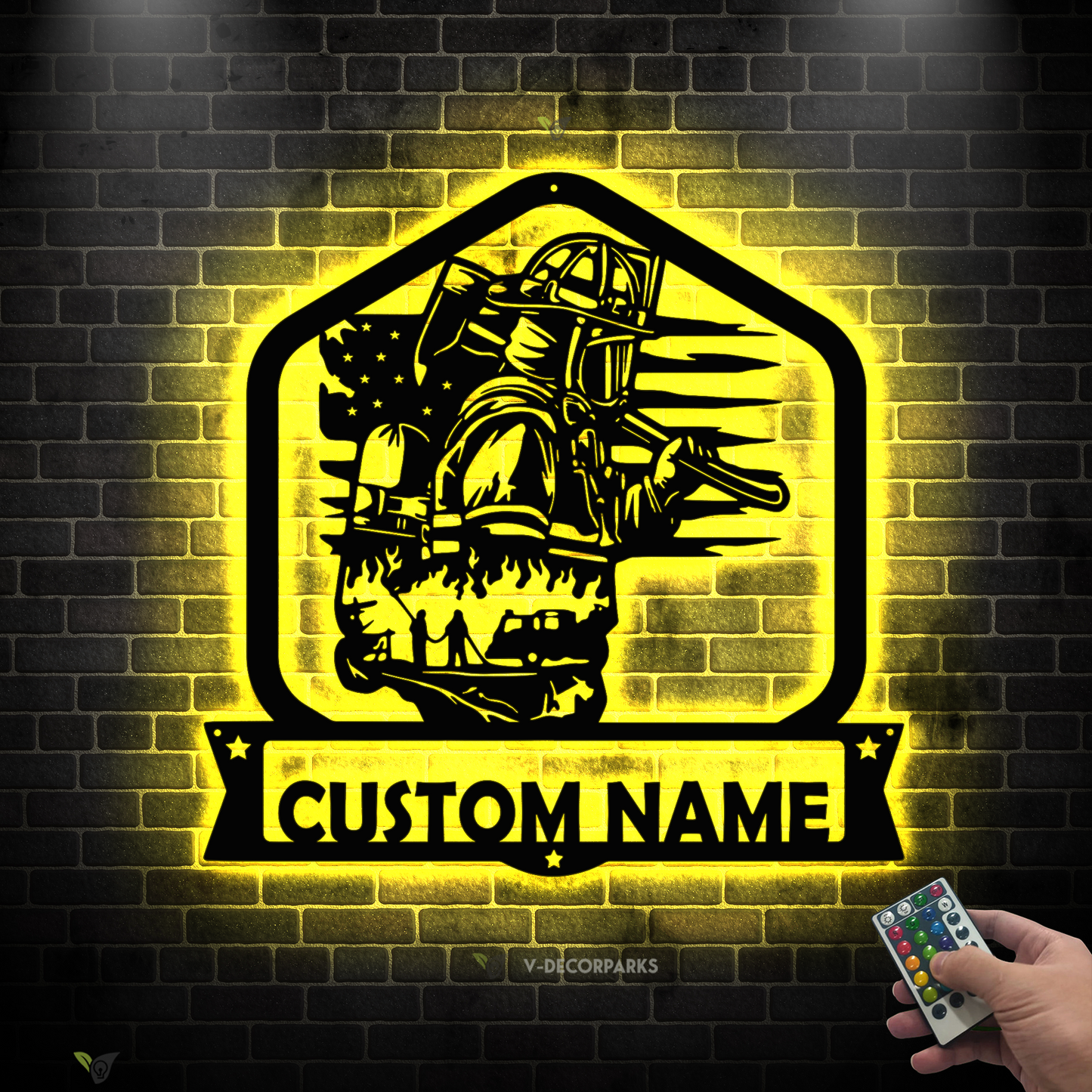 Personalized Us Firefighter Monogram Metal Sign Led Lights, Custom Name Us Fireman Metal Wall Art, Fire Department Metal Wall Hanging Decor