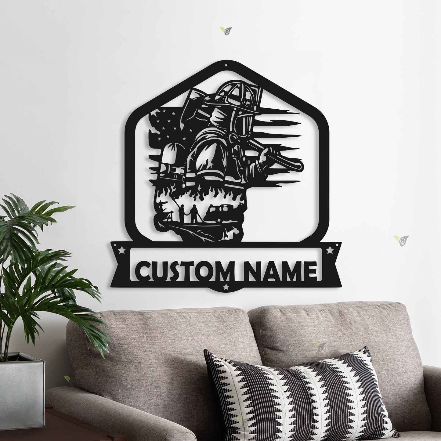 Personalized Us Firefighter Monogram Metal Sign Led Lights, Custom Name Us Fireman Metal Wall Art, Fire Department Metal Wall Hanging Decor