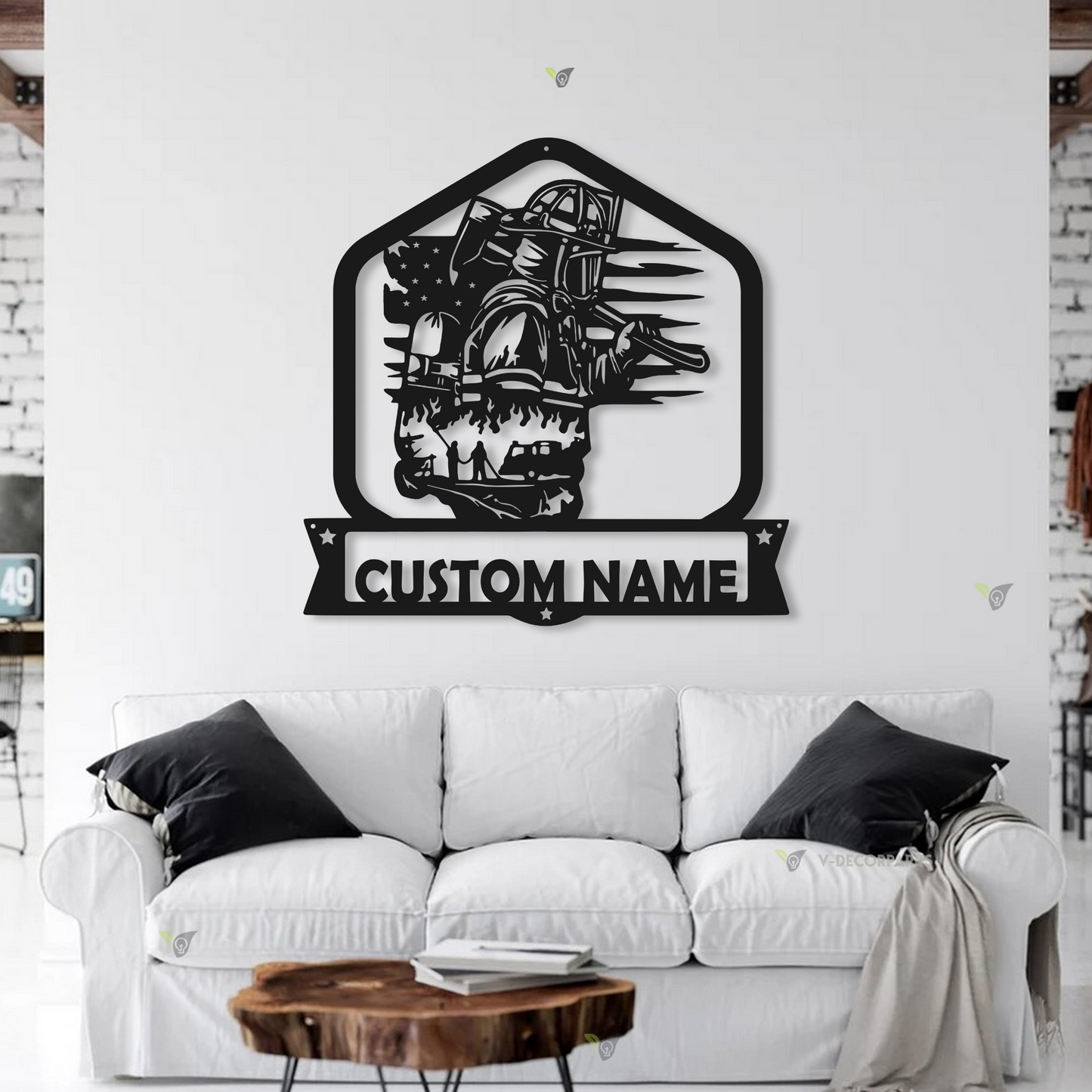 Personalized Us Firefighter Monogram Metal Sign Led Lights, Custom Name Us Fireman Metal Wall Art, Fire Department Metal Wall Hanging Decor