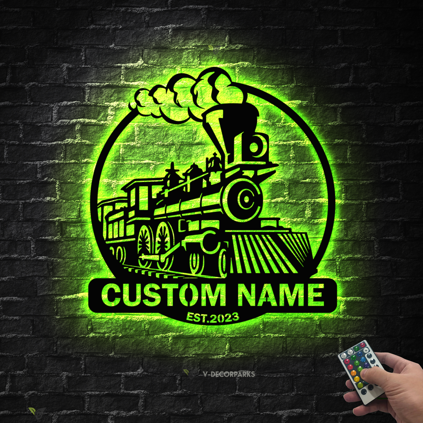 Personalized Steam Engine Train Metal Wall Art Led Lights, Custom Monogram Train Driver Metal Name Sign Home Decor, Train Railroad Metal Sign