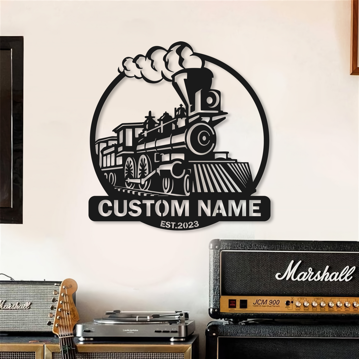 Personalized Steam Engine Train Metal Wall Art Led Lights, Custom Monogram Train Driver Metal Name Sign Home Decor, Train Railroad Metal Sign