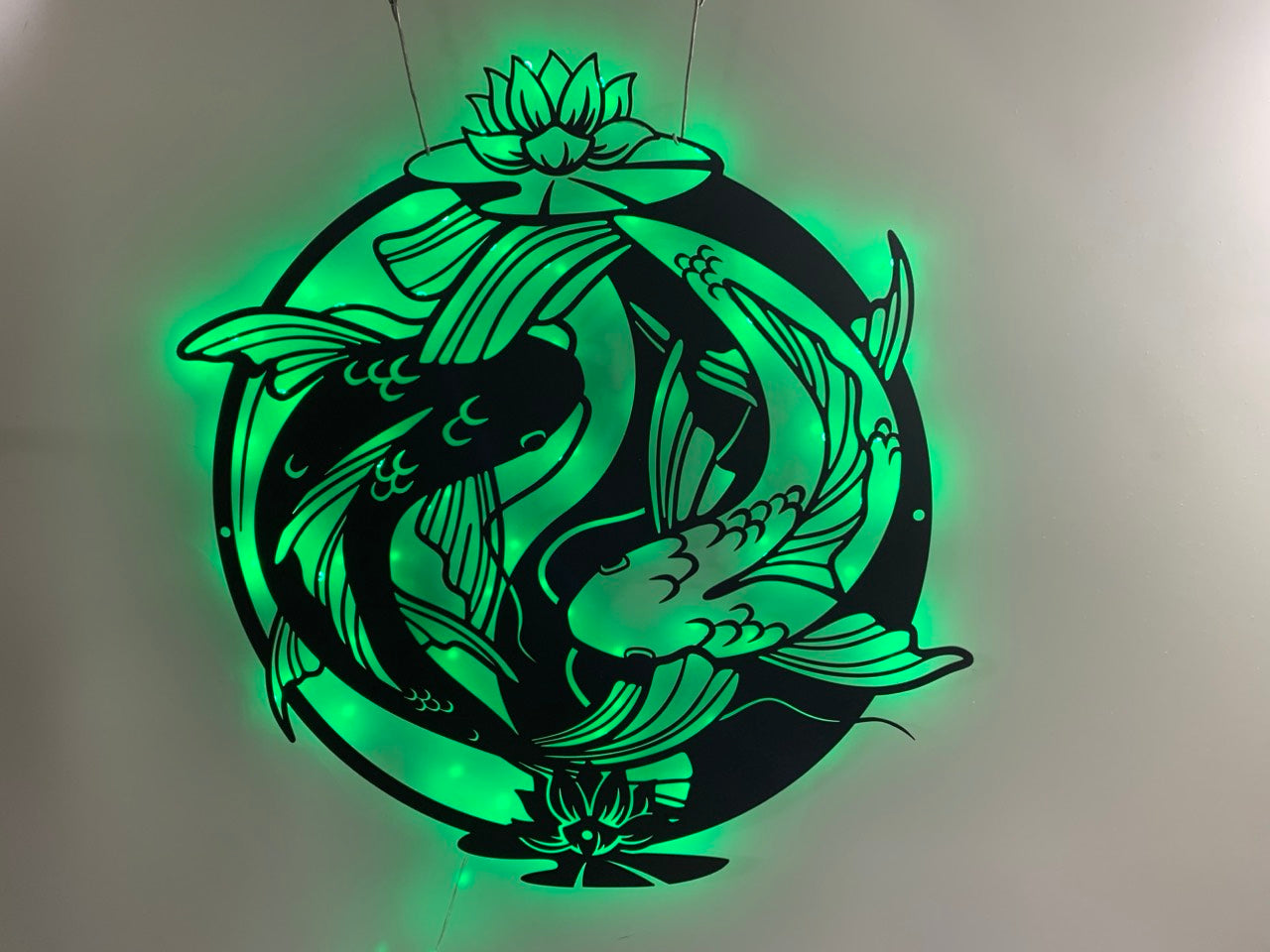 Yin Yang Koi Fishs Metal Wall Art With Led Lights, Lotus Koi Fish Led Metal Sign, Metal Yin Yang Koi Fish Home Kitchen Led Sign