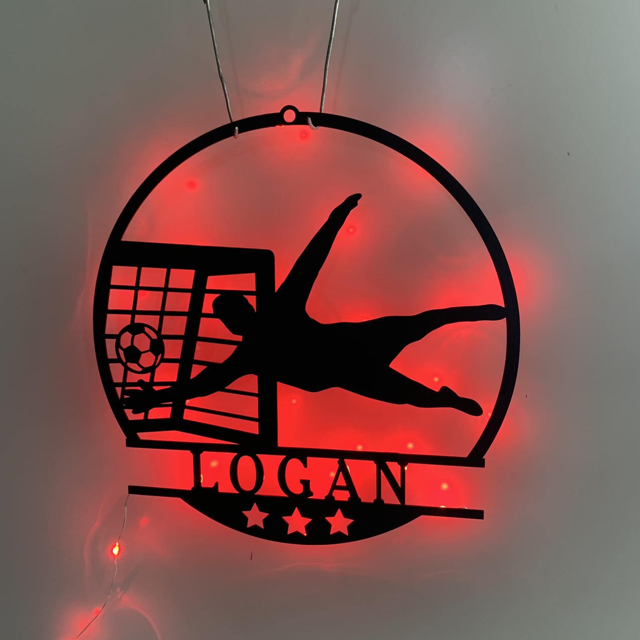 Personalized Soccer Player Metal Wall Art Led Light, Custom Football Player Metal Name Sign, Soccer Team Football Club Metal Wall Sign Decor