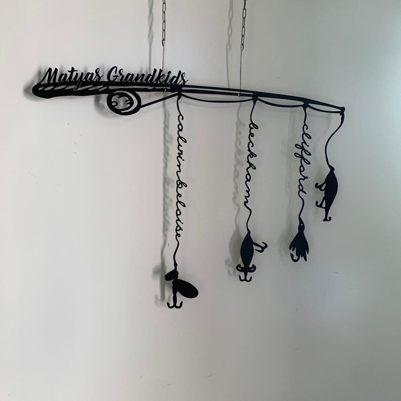 Custom Fishing Rod With Names Metal Name Sign, Fishing Pole Metal Wall Art, Grandfather Dad Fisherman Metal Wall Sign Man Cave Decor