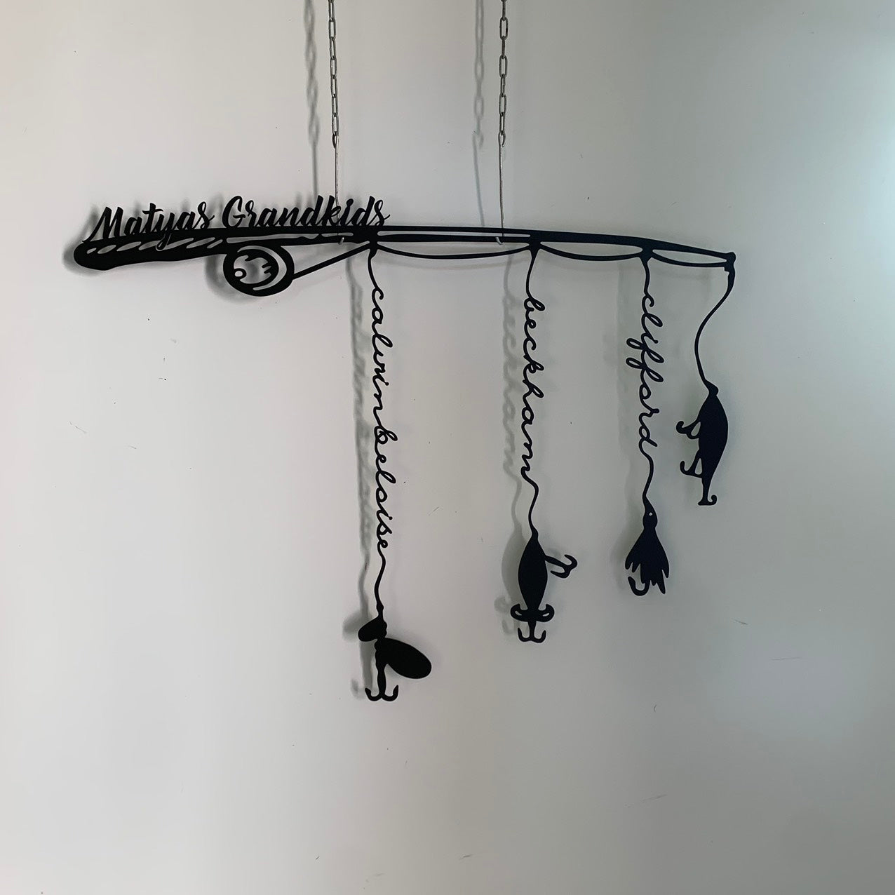 Custom Fishing Rod With Names Metal Name Sign, Fishing Pole Metal Wall Art, Grandfather Dad Fisherman Metal Wall Sign Man Cave Decor