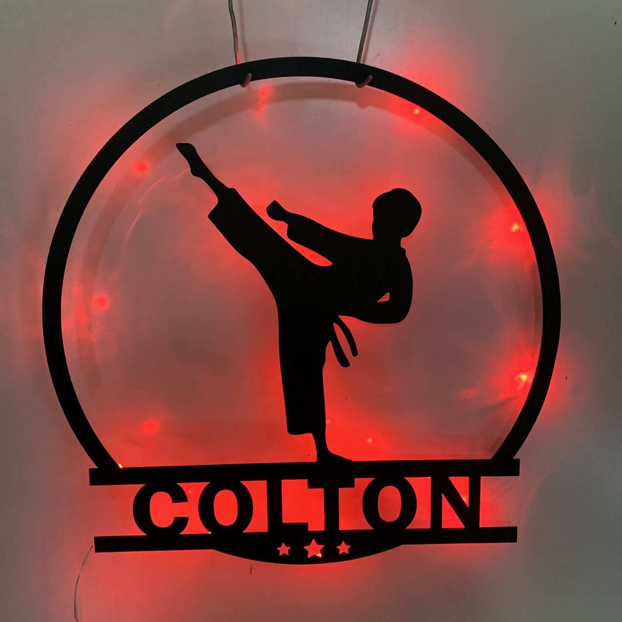 Personalized Taekwondo Metal Wall Art With Led Lights, Custom Taekwondo Sport Metal Name Sign, Taekwondo Martial Art Metal Wall Hanging