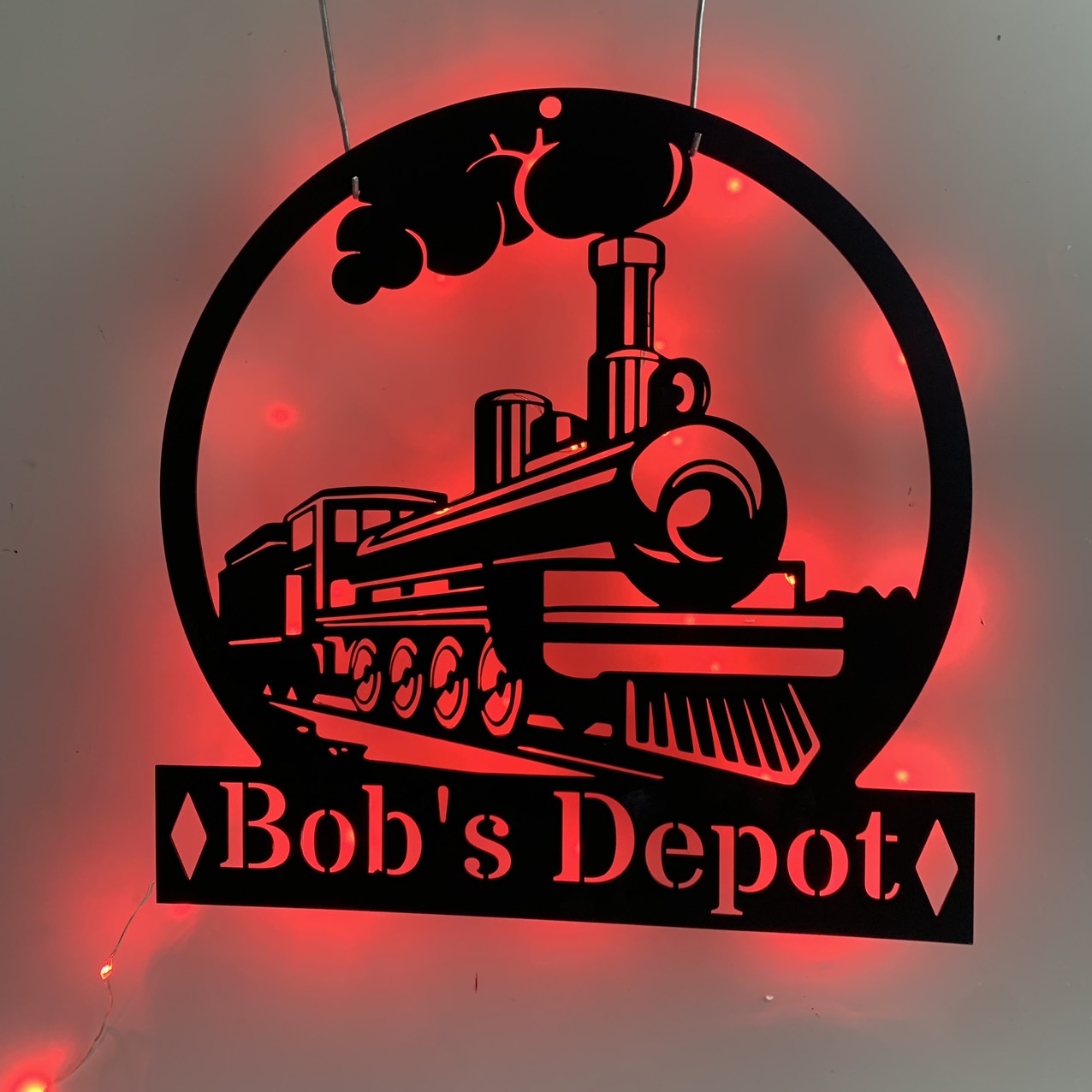 Personalized Train Railroad Metal Sign Led Light, Custom Train Metal Wall Art, Train Station Metal Sign, Railway Train Station Metal Led Sign