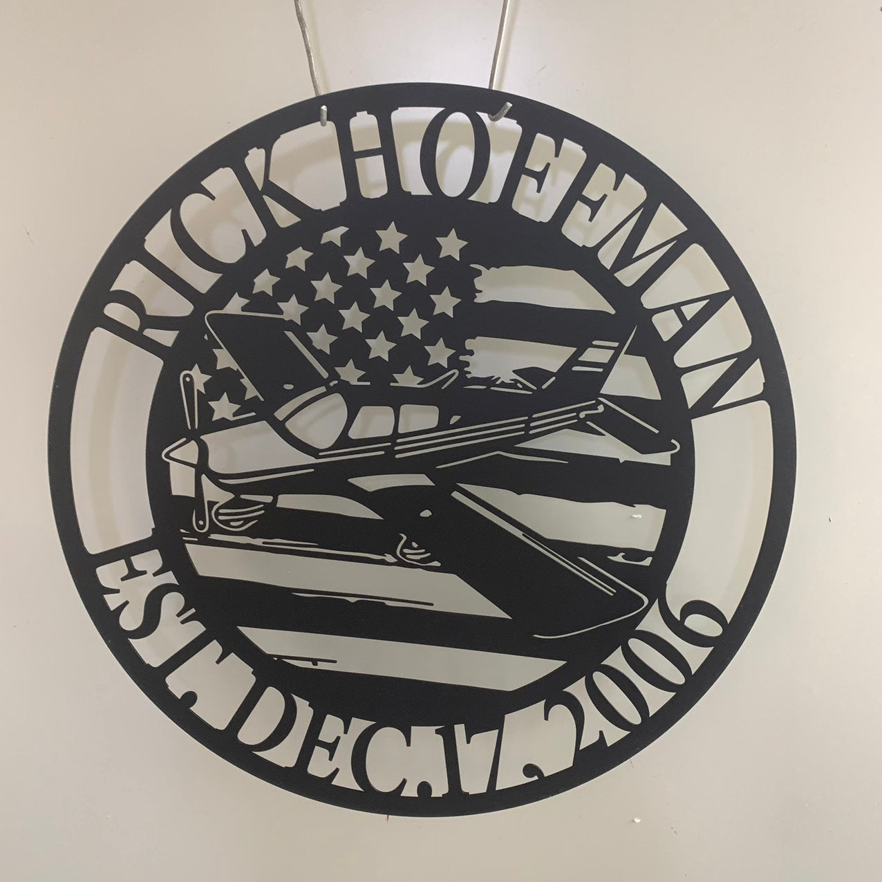 Custom Us Flag Aircraft Hangar Metal Wall Art Led Light, Personalized Us Pilot Name Metal Sign, Aviation Metal Hangar Wall Sign Decor