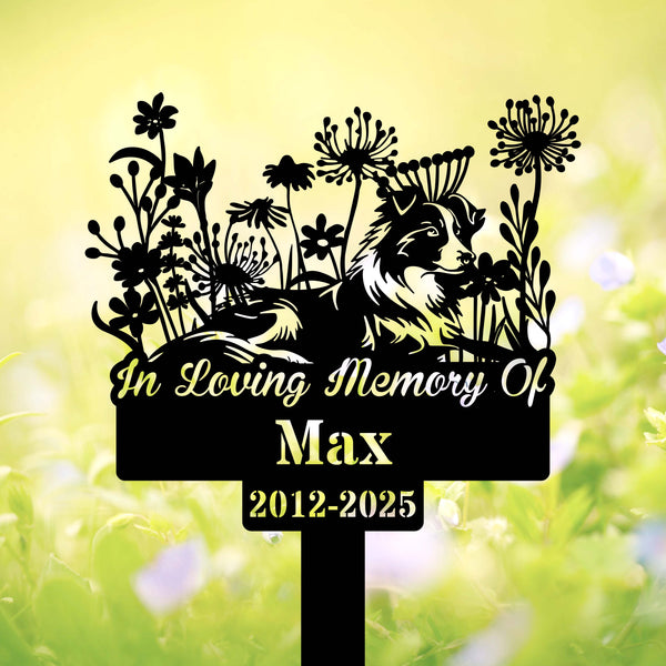 Personalized Border Collie Dog Memorial Stake, Border Collie With Flowers Metal Yard Sign, Pet Metal Grave Marker, Dog Loss Remembrance Sign