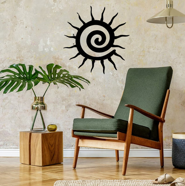 Southwestern Spiral Sun Metal Sign, Swirling Sun Metal Wall Art, Wacky Sun Metal Sign Art Wall Hanging Decor, Boho Sunburst Metal Sign Home Decor