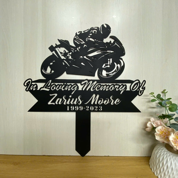 Personalized Motorcycle Biker Memorial Metal Stake, In Loving Memory Of Biker Metal Garden Stake, Motorcycle Metal Grave Marker, Sympathy Metal Sign