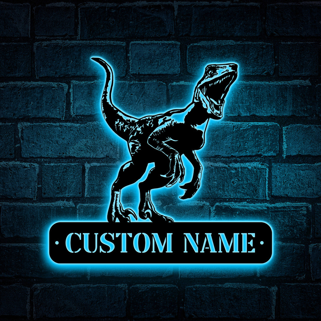 Custom Dinosaur Metal Sign With Led Lights, Personalized Name T-rex Dinosaur Metal Wall Art, T-rex Nursery Kids Room Metal Wall Sign Decor