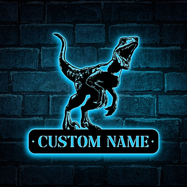 Custom Dinosaur Metal Sign With Led Lights, Personalized Name T-rex Dinosaur Metal Wall Art, T-rex Nursery Kids Room Metal Wall Sign Decor