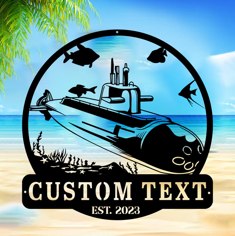 Personalized Submarine Metal Name Sign, Custom Name Submarine Metal Wall Art, Navy Submarine Metal Sign Wall Decor, Navy Metal Gift For Dad