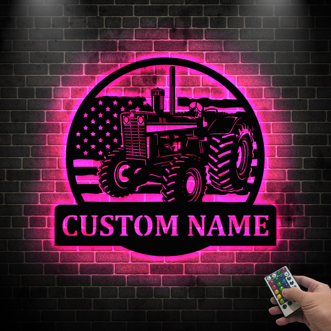 Custom Us Farm Tractor Driver Metal Wall Art Led Lights, Personalized Farm Tractor Metal Name Sign, Farm Truck Metal Wall Hanging Sign