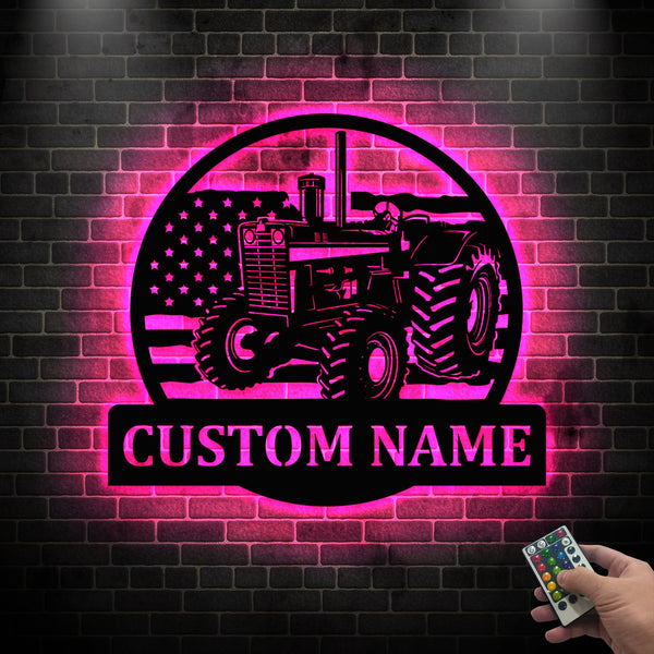 Custom Us Farm Tractor Driver Metal Wall Art Led Lights, Personalized Farm Tractor Metal Name Sign, Farm Truck Metal Wall Hanging Sign