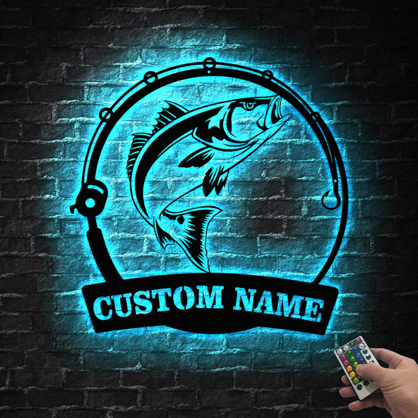 Custom Red Drum Fishing Fish Pole Metal Sign Led Lights, Personalized Red Drum Fishing Metal Name Sign, Fishing Metal Cabin Outdoor Decor