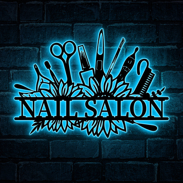 Personalized Nail Salon Sign With Led Lights, Custom Nail Tech Metal Wall Art, Nail Room Metal Sign Wall Hanging Decor, Nail Salon Metal Name Sign