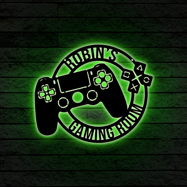 Custom Game Controller Metal Wall Art With Led Lights, Personalized Gamer Metal Name Sign, Metal Gaming Sign Game Room Wall Hanging Decor