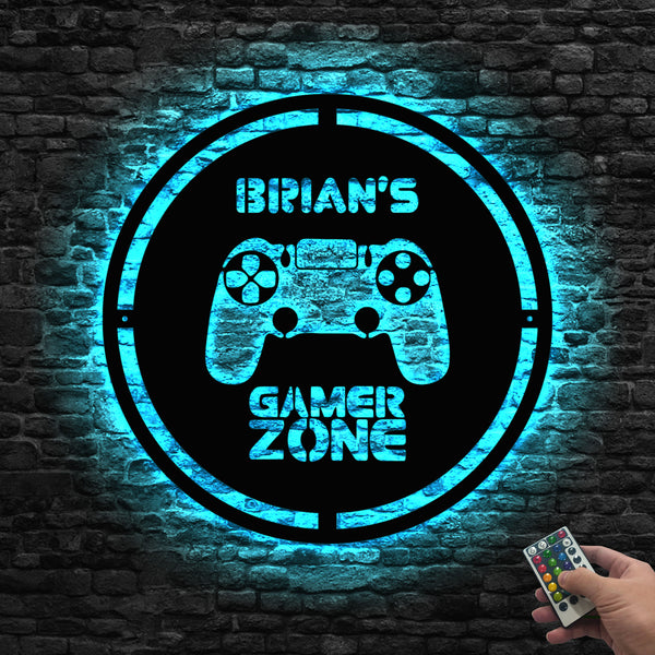 Custom Video Game Room Metal Wall Art Led Lights, Custom Gamer Metal Name Sign Home Decor, Game Zone Kids Nursery Metal Wall Hanging Decor