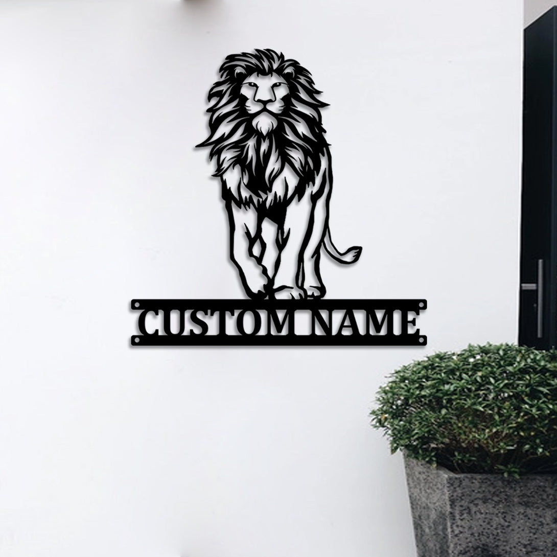 Custom Lion Metal Wall Art, Personalized Lion Metal Name Sign, Walking Lion Metal Wall Hanging Sign, Lion Metal Housewarming Gift