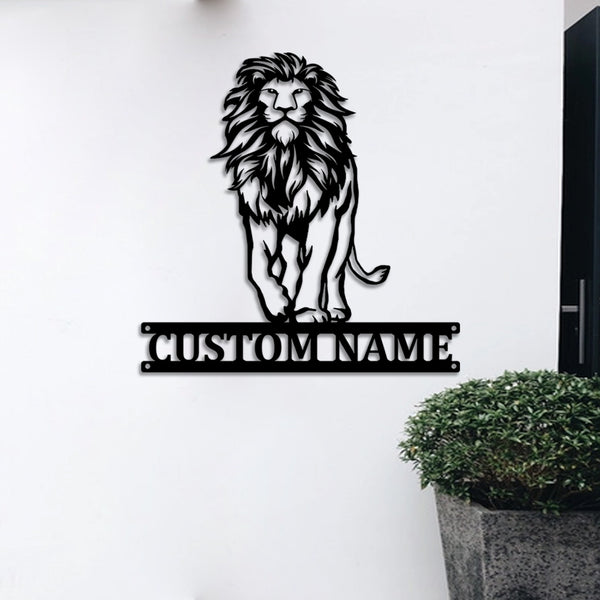 Custom Lion Metal Wall Art, Personalized Lion Metal Name Sign, Walking Lion Metal Wall Hanging Sign, Lion Metal Housewarming Gift