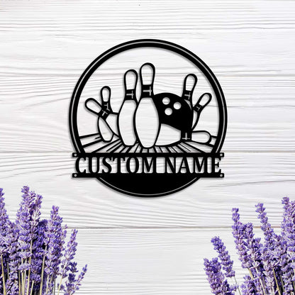 Custom Bowling Ball And Pins Metal Wall Art Led Lights, Personalized Bowling Metal Name Sign, Bowling Strike Game Zone Metal Man Cave Sign