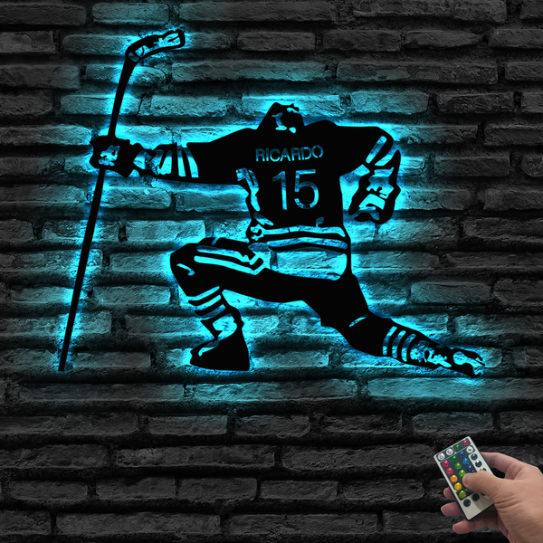 Personalized Hockey Metal Wall Art With Led Lights, Custom Hockey Player Metal Name Sign, Hockey Coach Metal Sign, Hockey Sport Metal Wall Decor