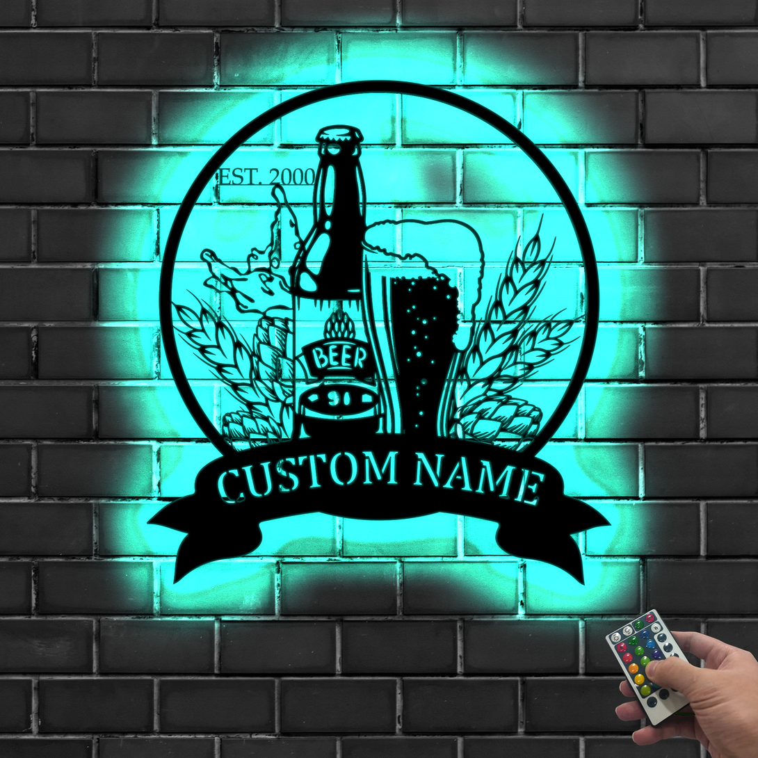 Custom Metal Homebrewing Sign With Led Lights, Personalized Craft Brewery Metal Wall Art, Brewhouse Metal Bar Sign, Beer Lover Metal Bar Sign