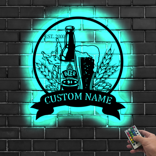 Custom Metal Homebrewing Sign With Led Lights, Personalized Craft Brewery Metal Wall Art, Brewhouse Metal Bar Sign, Beer Lover Metal Bar Sign