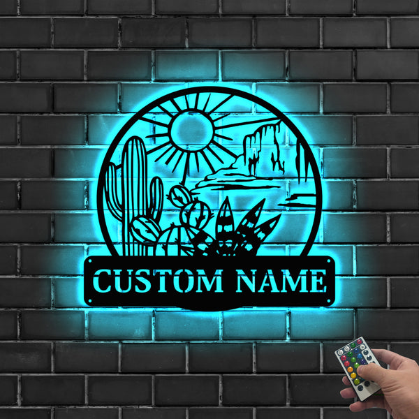 Custom Cactus Metal Sign With Led Lights, Personalized Desert Cactus Metal Name Signs, Cactus Metal Wall Art, Cactus Metal Wall Sign Home Decor