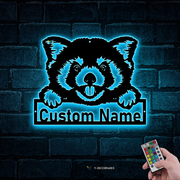Custom Name Red Panda Bear Metal Sign Led Lights, Personalized Cute Red Panda Metal Wall Art, Cute Red Panda Bear Metal Led Sign Home Decor