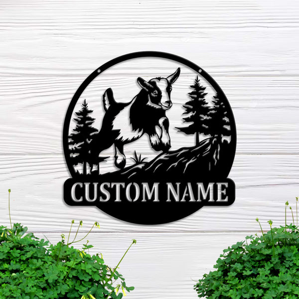 Custom Baby Goat Metal Wall Art, Personalized Mountain Goat Metal Name Sign, Baby Goat Metal Farmhouse Decor, Goat Farm Metal Sign