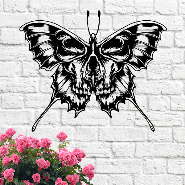 Butterfly Skull Metal Wall Art, Gothic Butterfly Skull Metal Sign, Skeleton Butterfly Metal Sign Home Decor, Skull Butterfly Halloween Metal Art