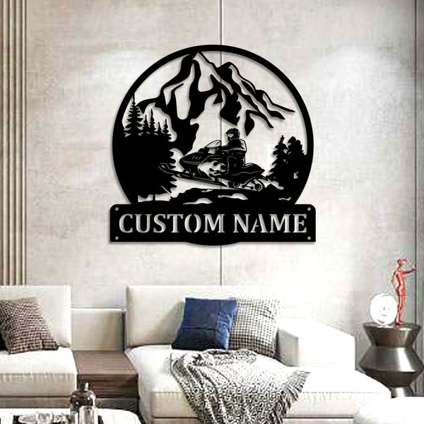 Custom Riding Snowmobile Metal Wall Art, Personalized Ski-doo Metal Name Sign Home Decor, Snowmobile Winter Sport Metal Mancave Sign