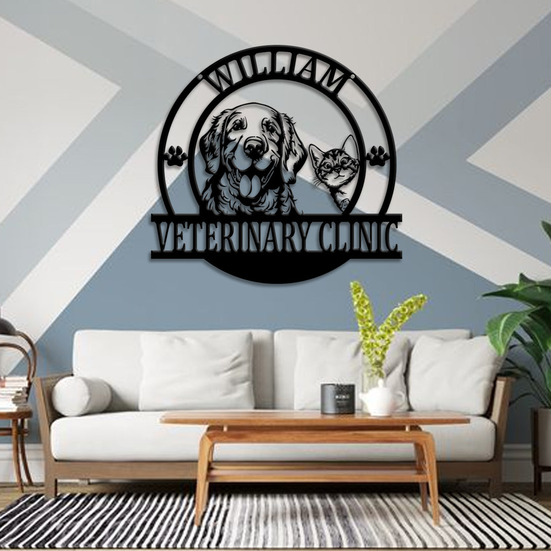 Custom Veterinarian Metal Wall Art, Personalized Veterinary Clinic Metal Sign, Custom Vet Metal Name Sign, Dog Cat Pet Clinic Metal Home Decor