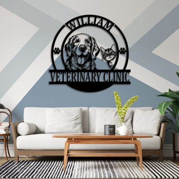 Custom Veterinarian Metal Wall Art, Personalized Veterinary Clinic Metal Sign, Custom Vet Metal Name Sign, Dog Cat Pet Clinic Metal Home Decor