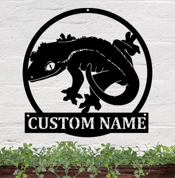 Personalized Ledge Lizard Metal Name Sign, Custom Crested Gecko Metal Wall Art, Lizard Metal Wall Art, Pet Animal Kid Nursery Metal Decor