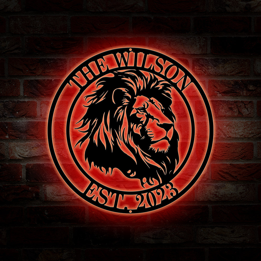 Personalized Lion Head Metal Sign With Led Lights, Custom Name Lion Monogram Metal Wall Art Decor, Lion Head Metal Led Sign Home Decor