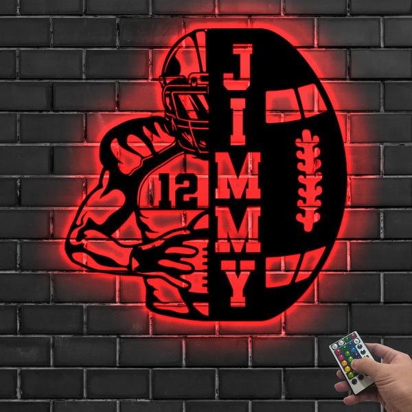 Custom American Football Metal Sign Led Lights, Personalized Football Player Metal Name Sign, American Football Sport Metal Wall Hanging Decor