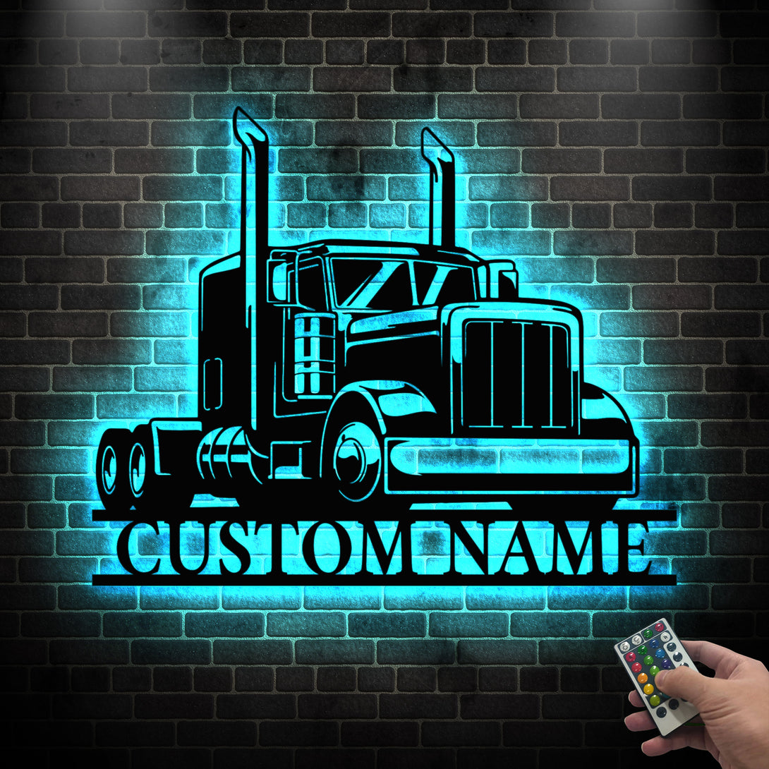 Custom Name Semi-trailer Truck Metal Wall Art With Led Lights, Personalized Semi Truck Driver Metal Name Sign, Semi-trailer Metal Sign Wall Decor