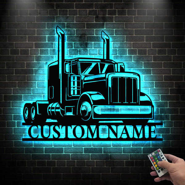 Custom Name Semi-trailer Truck Metal Wall Art With Led Lights, Personalized Semi Truck Driver Metal Name Sign, Semi-trailer Metal Sign Wall Decor