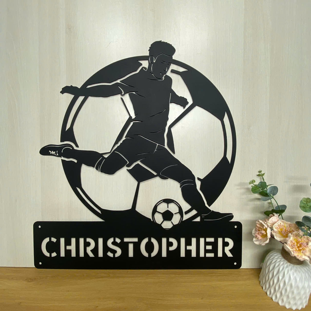 Custom Man Soccer Sport Metal Wall Art, Personalized Soccer Player Metal Name Sign, Soccer Sport Metal Wall Decor, Male Soccer Player Metal Sign