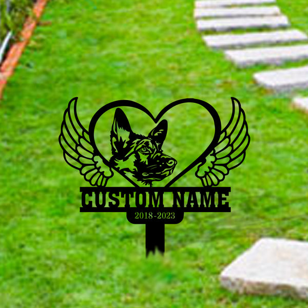 Custom German Shepherd Dog Memorial Metal Stake, Dog Heart Wings Memorial Metal Garden Sign, Dog Loss Metal Grave Marker, Pet Remembrance Stakes