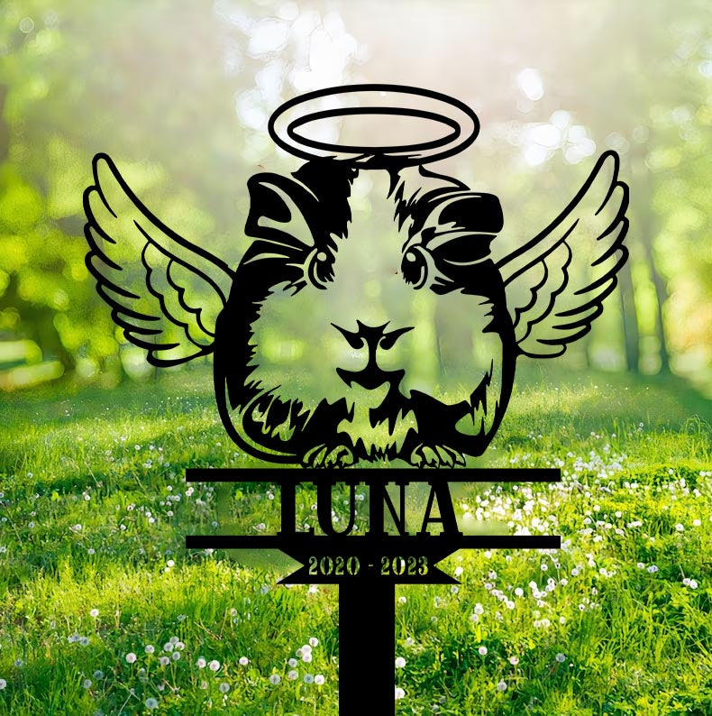 Custom Angel Wings Guinea Pig Memorial Metal Stake, Pet Loss Bereavement Metal Stake, Guinea With Wings Memorial Stake, Guinea Pig Remembrance Sign